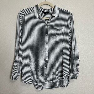 Jane and Delancey Gray White Striped Button Down Shirt, Size XL